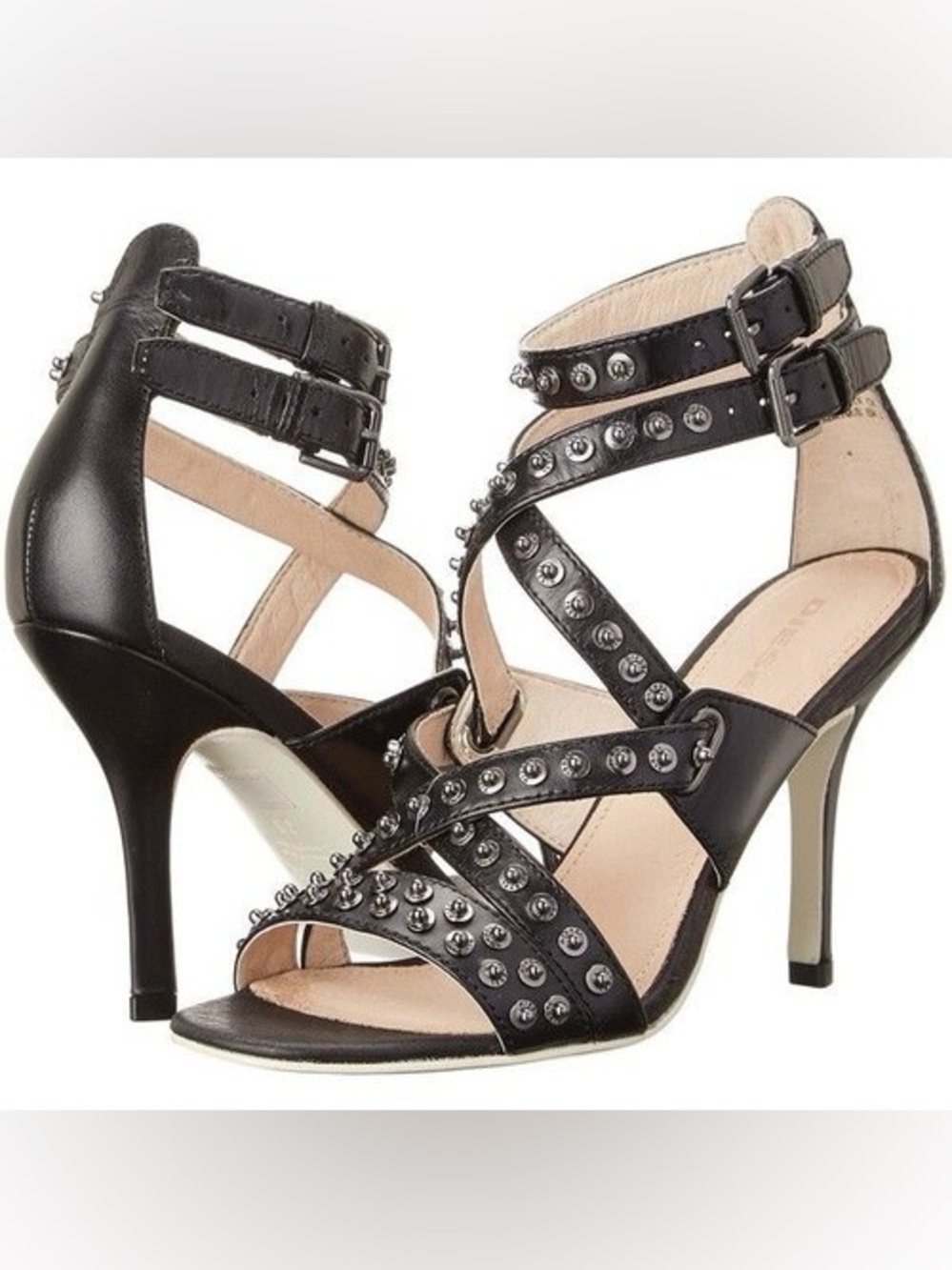 🔥 Diesel Studded Strappy Heels 🖤 Atomic Blondie Rivette Sandals – Size 38